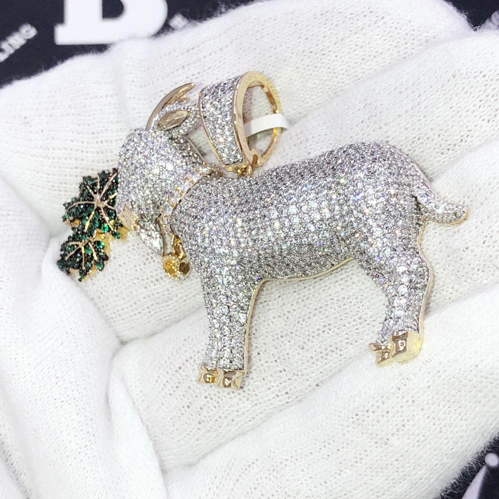 GOAT Eating Weed CZ Hip Hop Bling Bling Pendant Yellow Gold HipHopBling