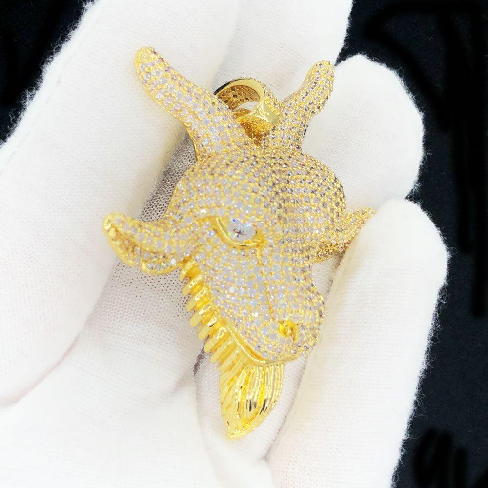 GOAT Face Iced Out Hip Hop Pendant Yellow Gold HipHopBling