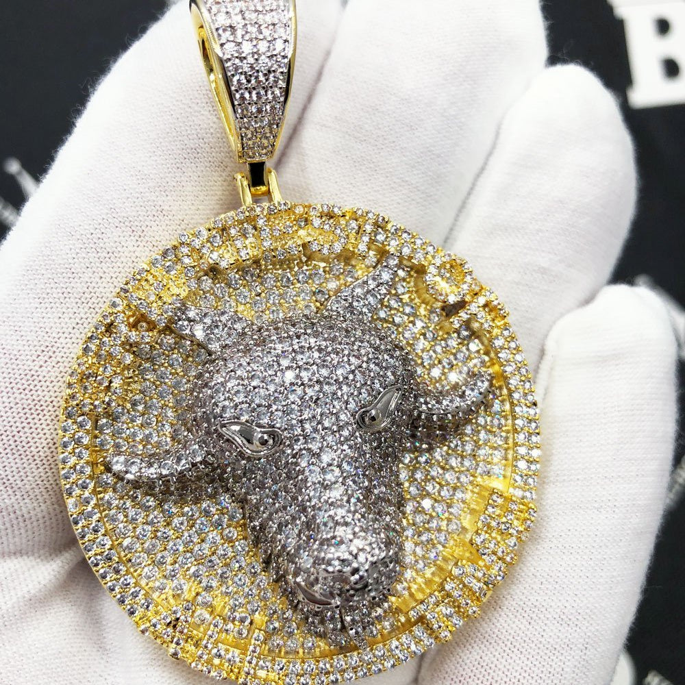 GOAT Greatest of all Time Circle CZ Iced Out Pendant Yellow Gold HipHopBling