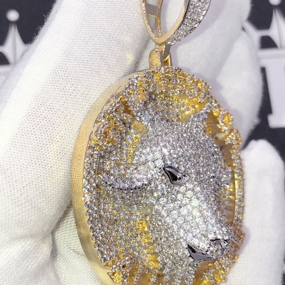 GOAT Greatest of all Time Circle CZ Iced Out Pendant Yellow Gold HipHopBling