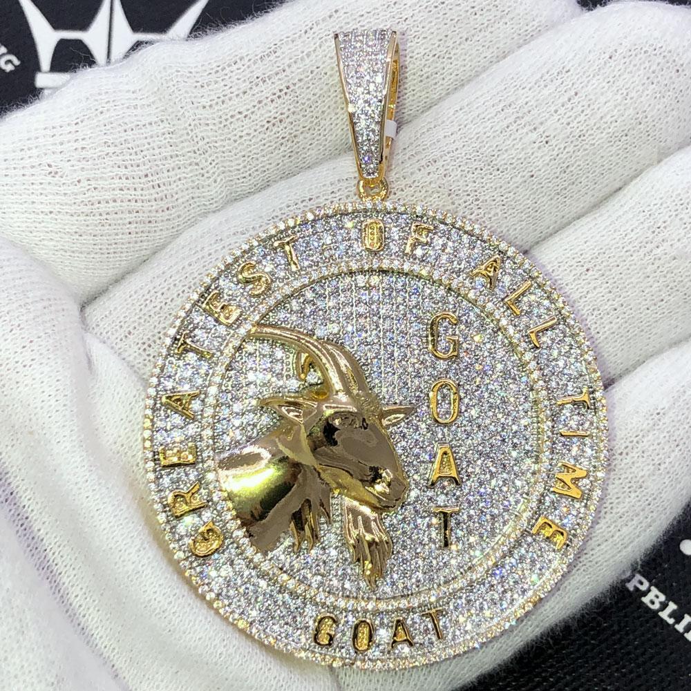 GOAT Greatest of All Time Medallion CZ Hip Hop Bling Bling Pendant Yellow Gold HipHopBling