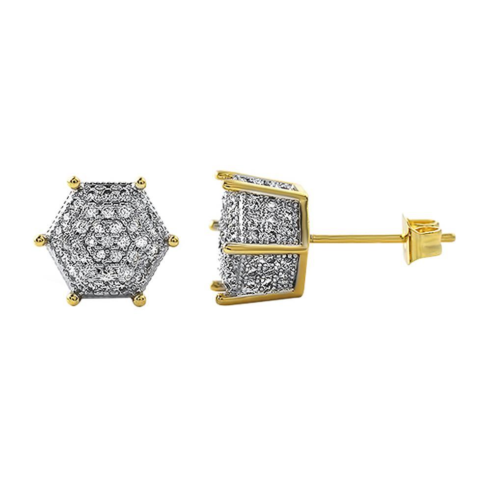 Gold 3D Pentagon CZ Micro Pave Earrings HipHopBling