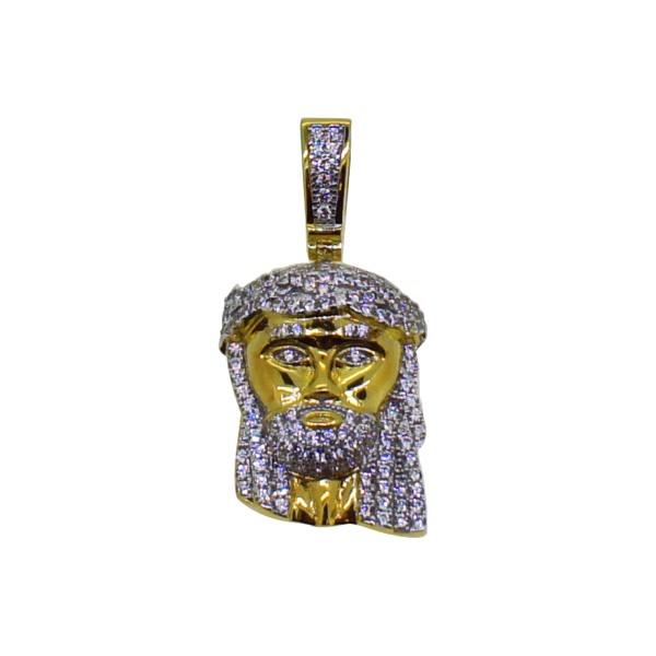 Gold .925 Silver Micro jesus Pendant CZ Iced Out HipHopBling