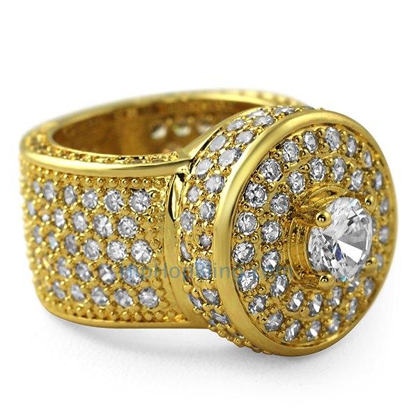 Gold Bling Bling Cluster Iced Out Ring HipHopBling