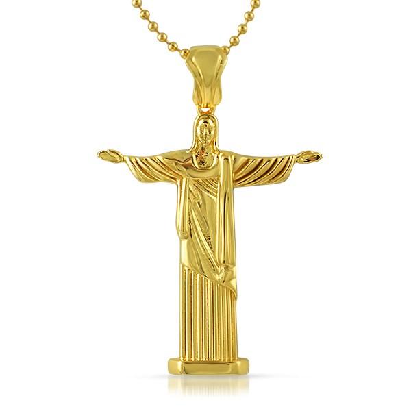 Gold Christ the Redeemer Large Detailed Pendant HipHopBling