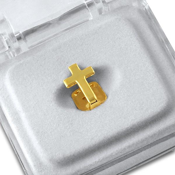 Gold Cross Single Tooth Cap Grillz HipHopBling