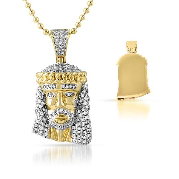 Gold Cuban Crown Micro jesus Pendant HipHopBling