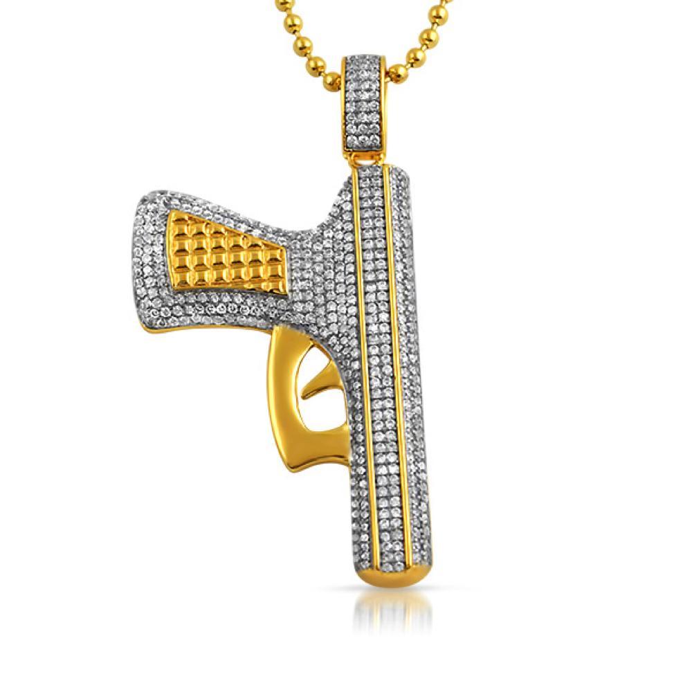 Gold CZ Handgun Pistol Hip Hop Pendant Jewelry HipHopBling