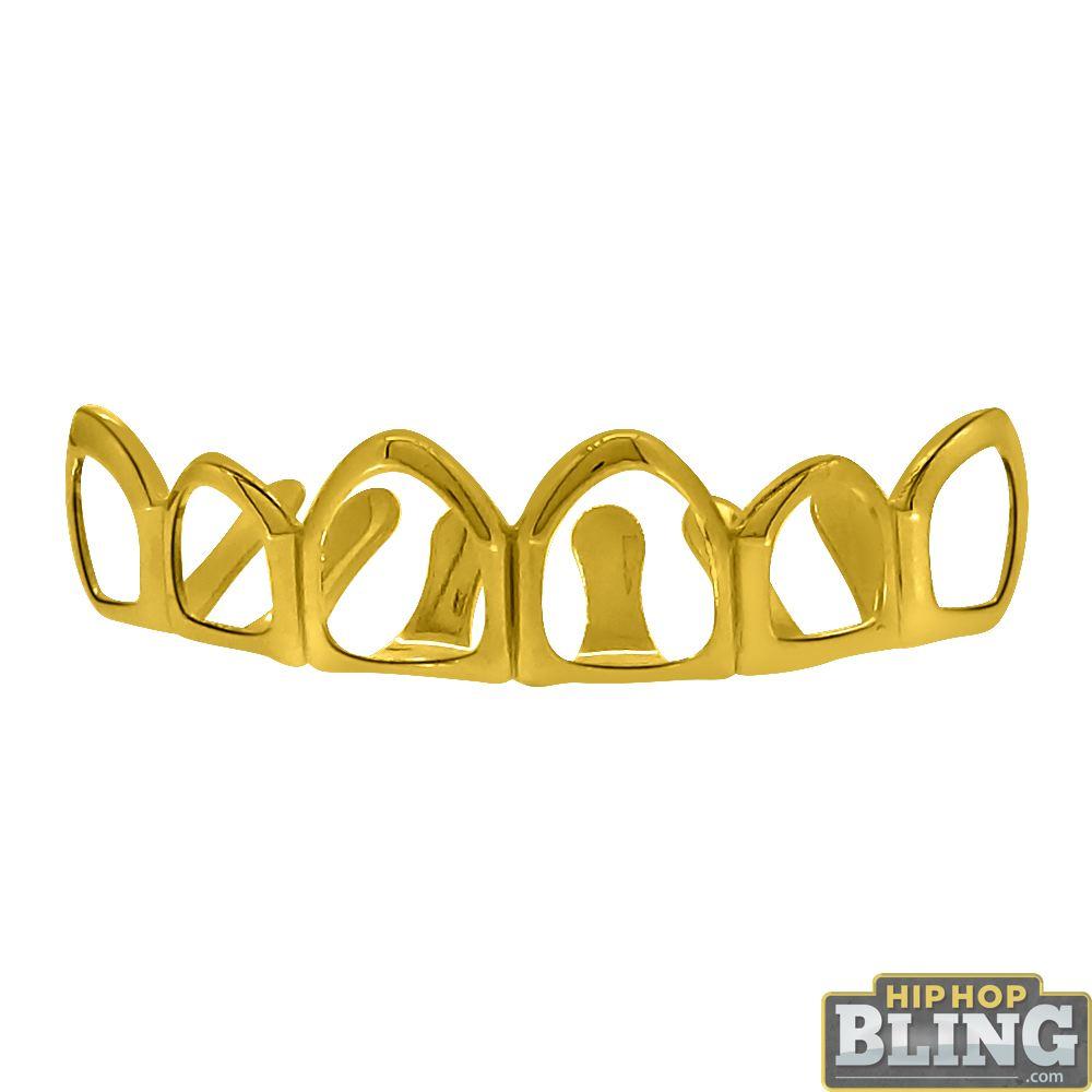 Gold Grillz 6 Outline Teeth Top HipHopBling