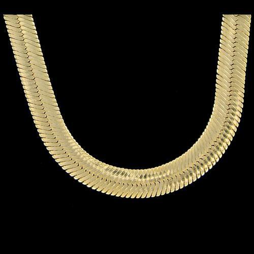 Gold Herringbone Plated 11mm Chain Necklace HipHopBling