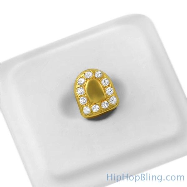 Gold Ice Border Tooth Grillz HipHopBling