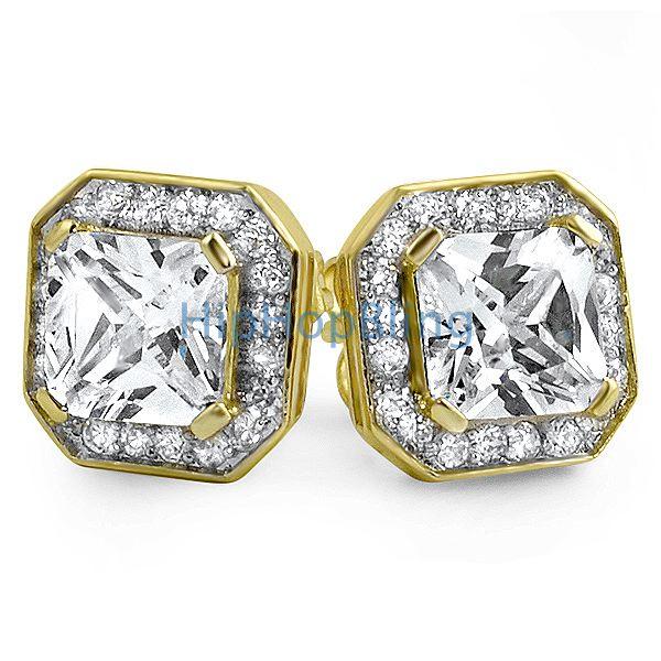 Gold Iced Out Princess CZ Micro Pave Earrings HipHopBling