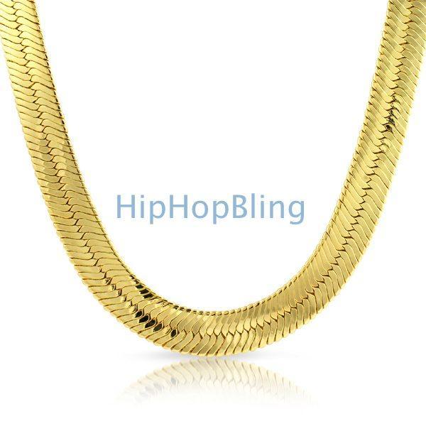 Gold Plated Herringbone Chain 14mm Wide 20" HipHopBling