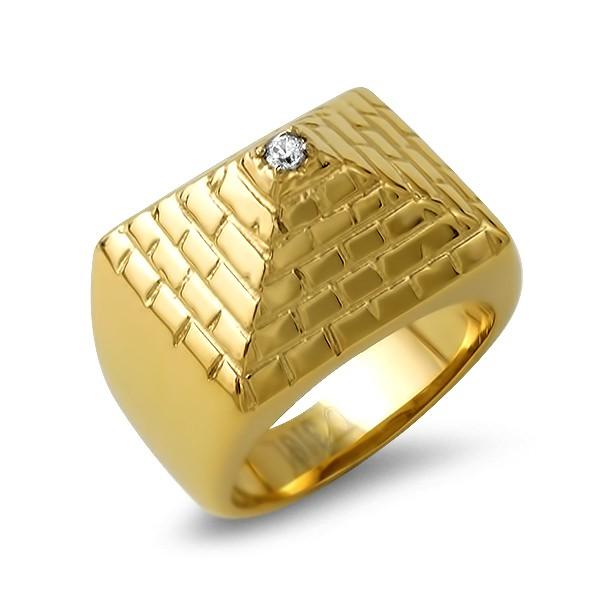 Gold Pyramid Stainless Steel CZ Ring HipHopBling