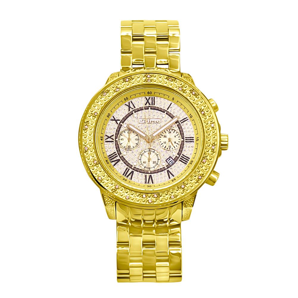 Gold Roman Chrono Dial .25 Carat Diamond Hip Hop Watch JoJino HipHopBling