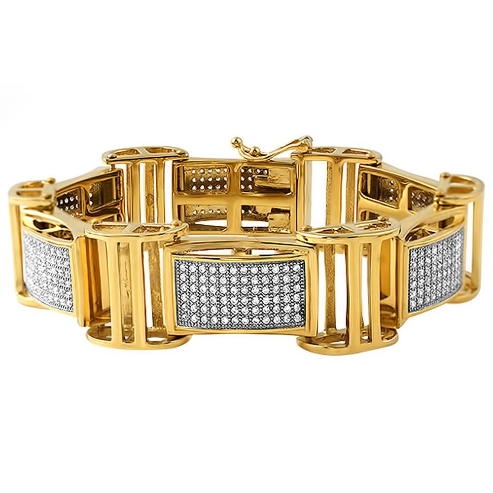 Gold Stainless Steel I Bars Iced Out Bracelet HipHopBling