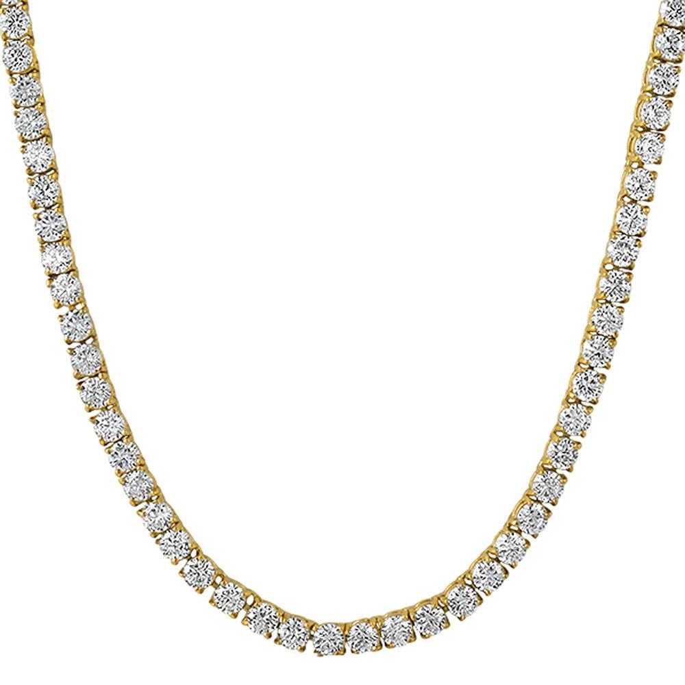 Gold Steel 1 Row 4MM CZ Tennis Chain 16" HipHopBling