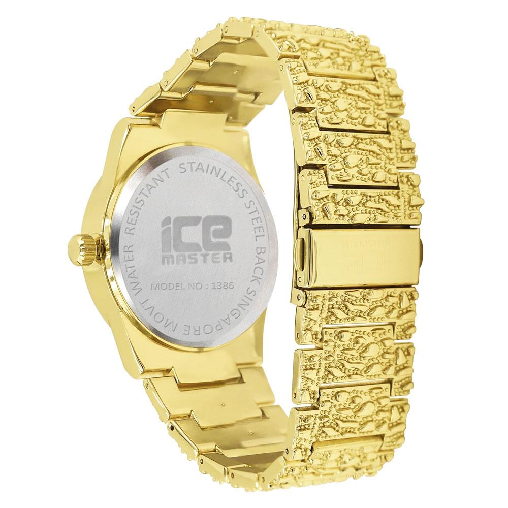 Golden Nugget Iced Out Double Bezel Hip Hop Watch HipHopBling