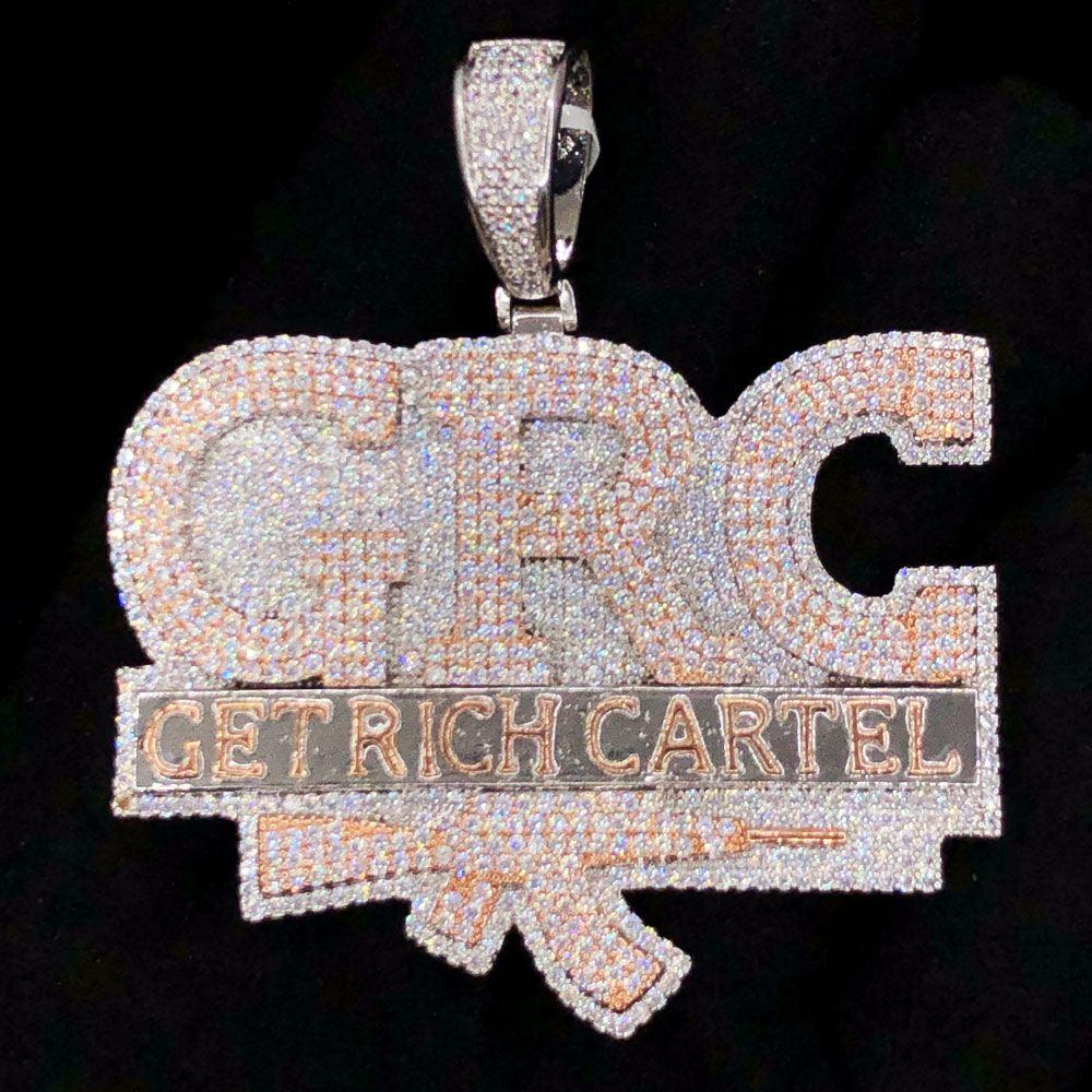 GRC Get Rich Cartel VVS CZ Hip Hop Bling Pendant White Gold HipHopBling