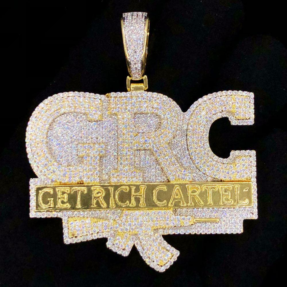 GRC Get Rich Cartel VVS CZ Hip Hop Bling Pendant Yellow Gold HipHopBling