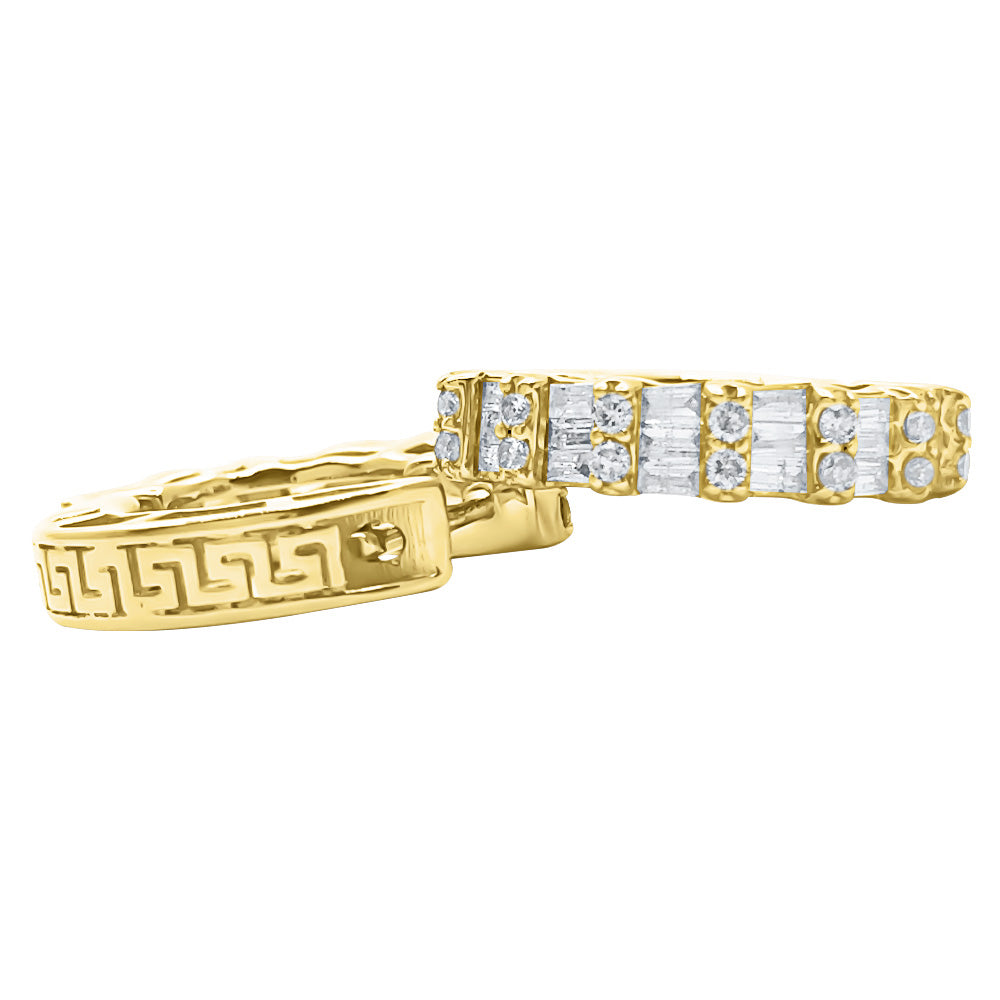Greek Link Hoop Baguette Diamond Earrings .52cttw 10K Yellow Gold HipHopBling