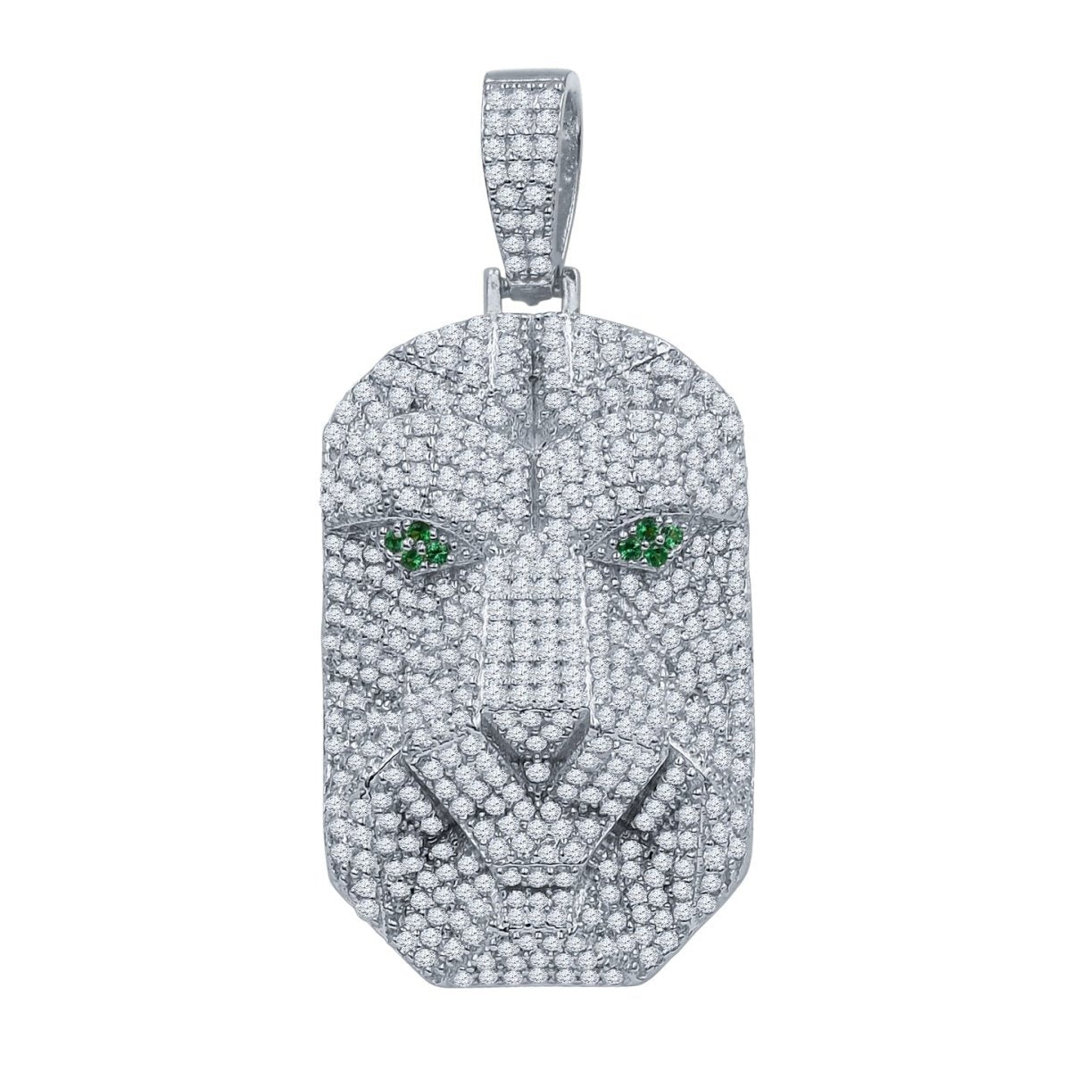 Green Eye Tiger CZ Iced Out Pendant .925 Sterling Silver White Gold HipHopBling
