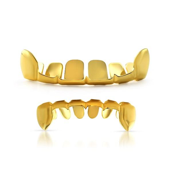Grillz Set Gold Outline Teeth HipHopBling