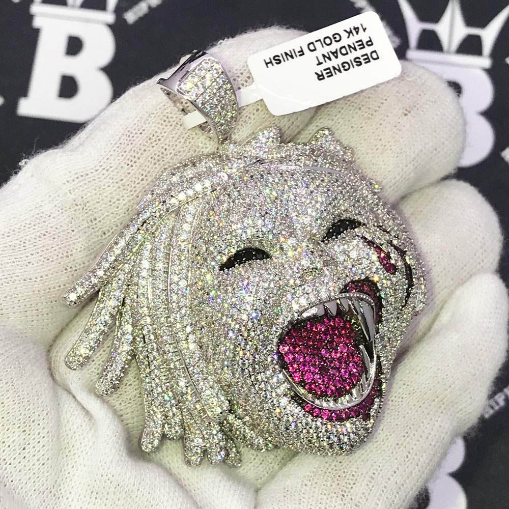 Half Man Half Beast CZ Hip Hop Bling Bling Pendant White Gold HipHopBling