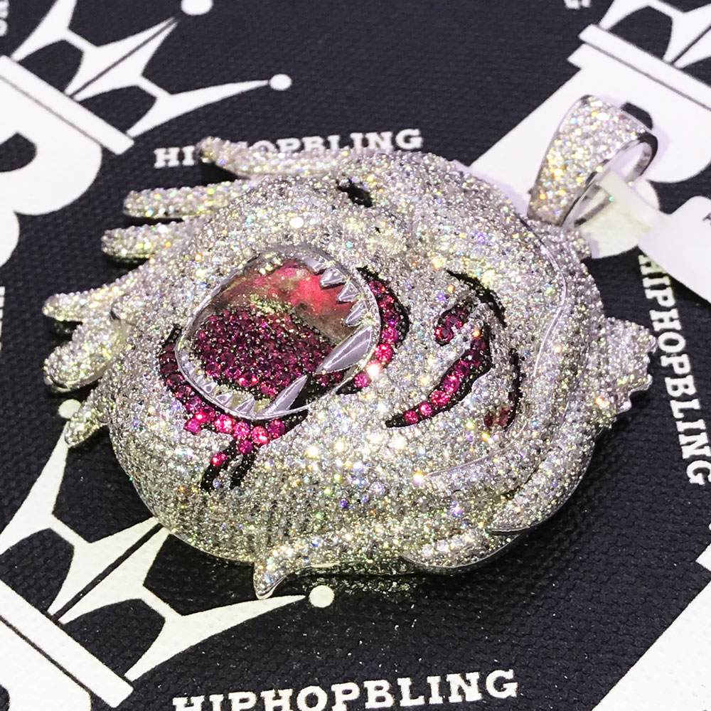 Half Man Half Beast CZ Hip Hop Bling Bling Pendant White Gold HipHopBling