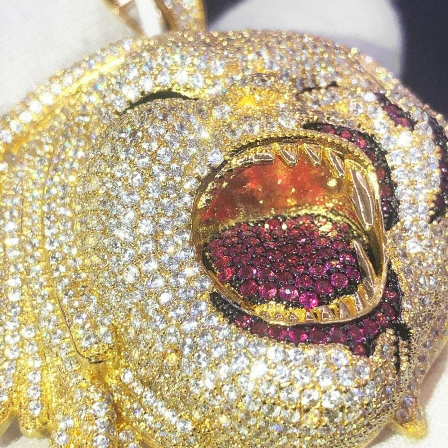 Half Man Half Beast CZ Hip Hop Bling Bling Pendant White Gold HipHopBling