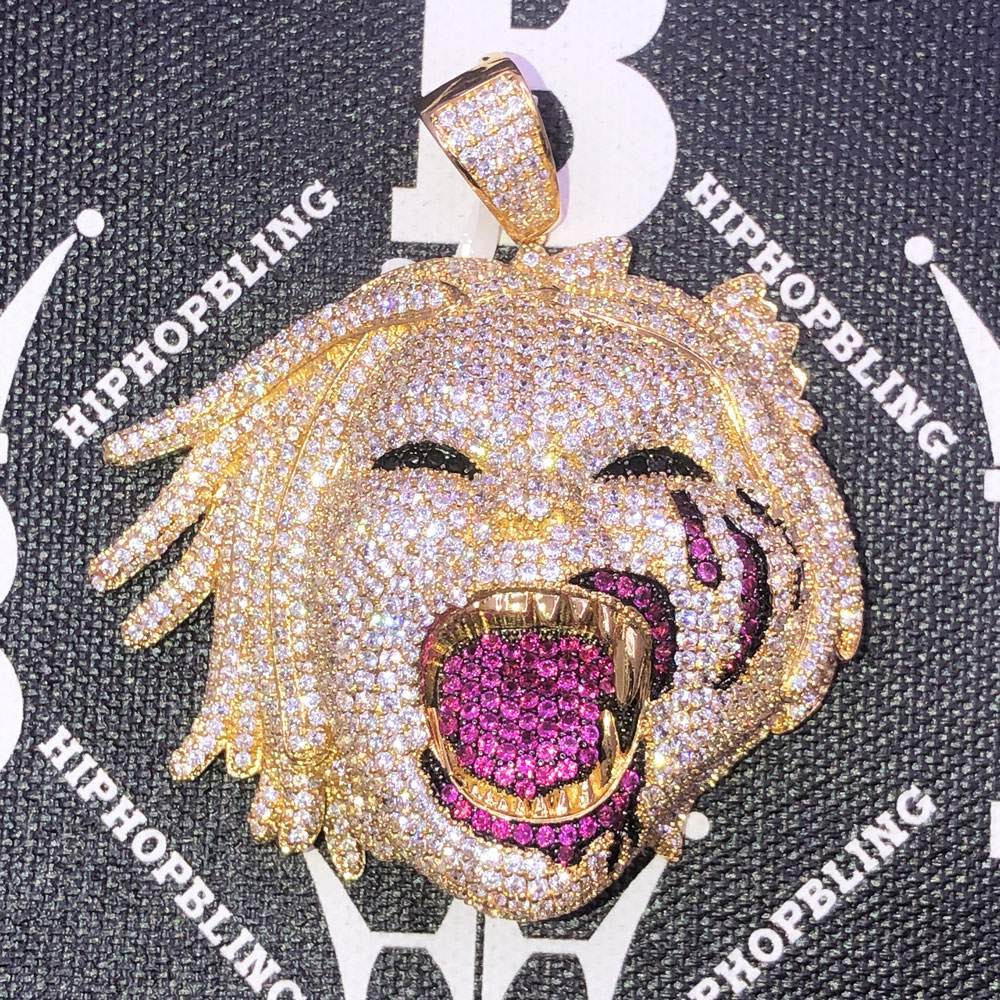 Half Man Half Beast CZ Hip Hop Bling Bling Pendant Yellow Gold HipHopBling