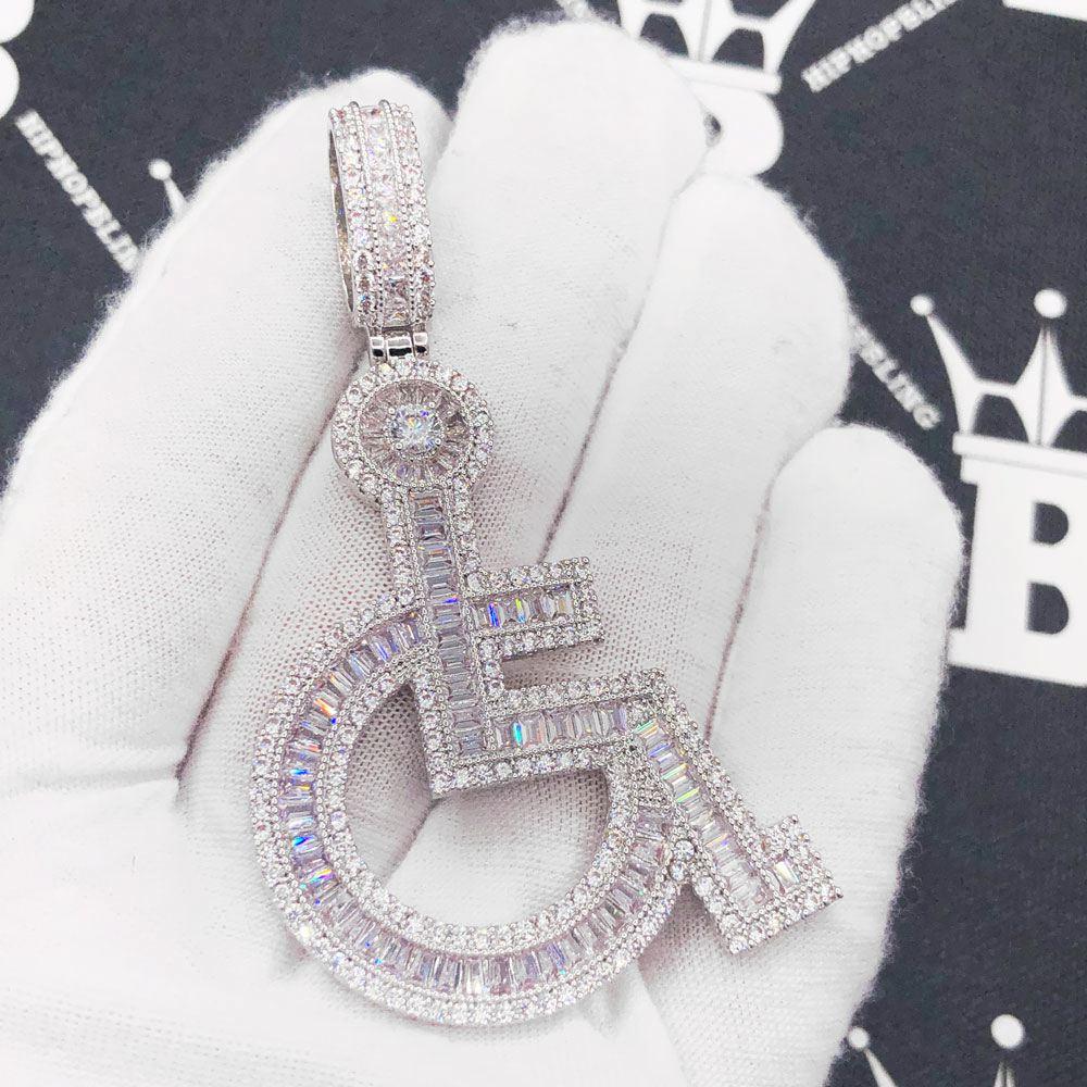 Handicap Baguette Iced Out Hip Hop Pendant White Gold HipHopBling
