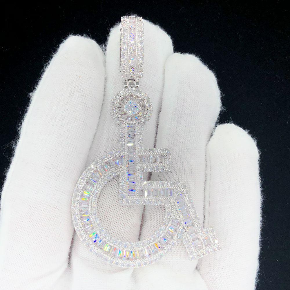 Handicap Baguette Iced Out Hip Hop Pendant White Gold HipHopBling