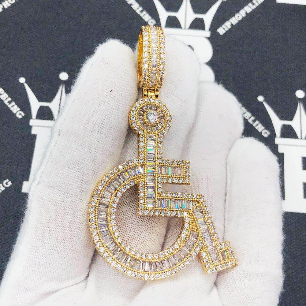 Handicap Baguette Iced Out Hip Hop Pendant Yellow Gold HipHopBling
