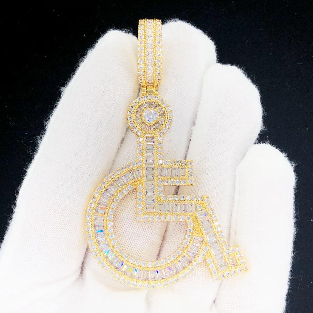 Handicap Baguette Iced Out Hip Hop Pendant Yellow Gold HipHopBling