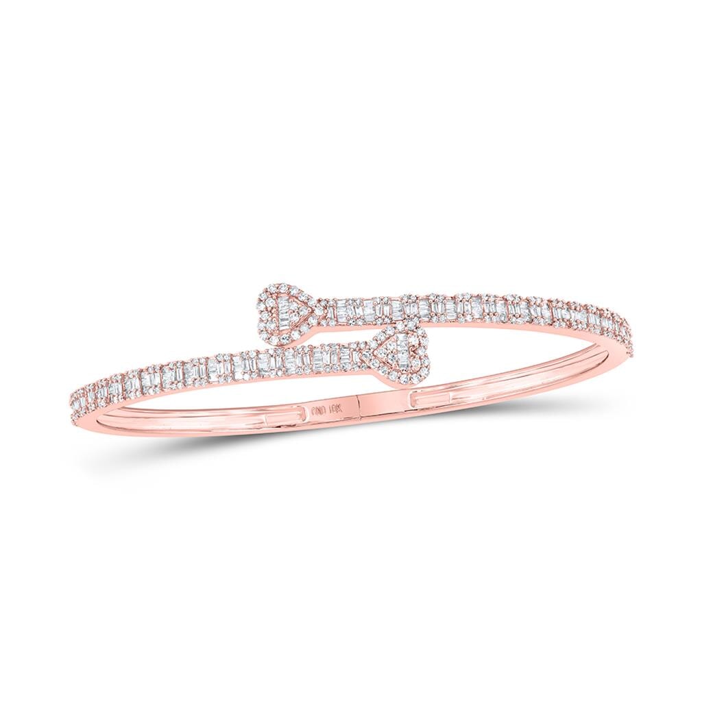 Heart Baguette Diamond Bangle Bracelet 10K Gold 10K Rose Gold HipHopBling
