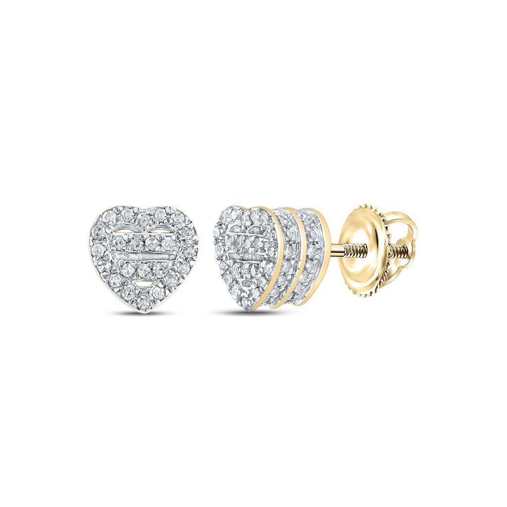Heart Bars Double 3D Diamond Earrings .33cttw 10K Yellow Gold HipHopBling