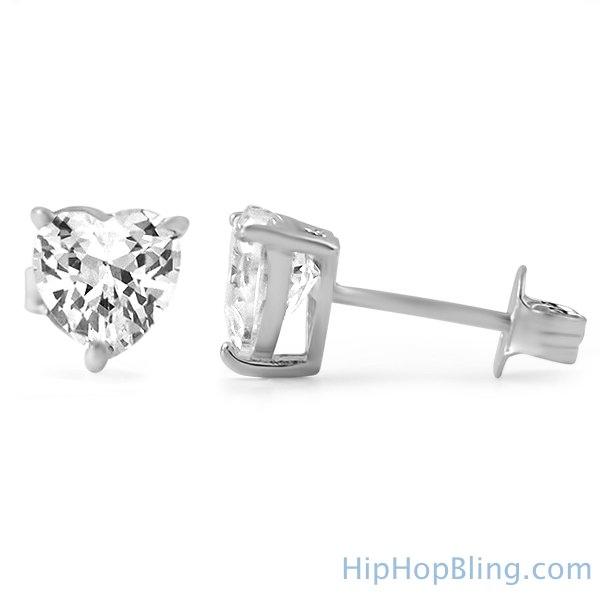 Heart Cut CZ Stud Earrings .925 Silver HipHopBling