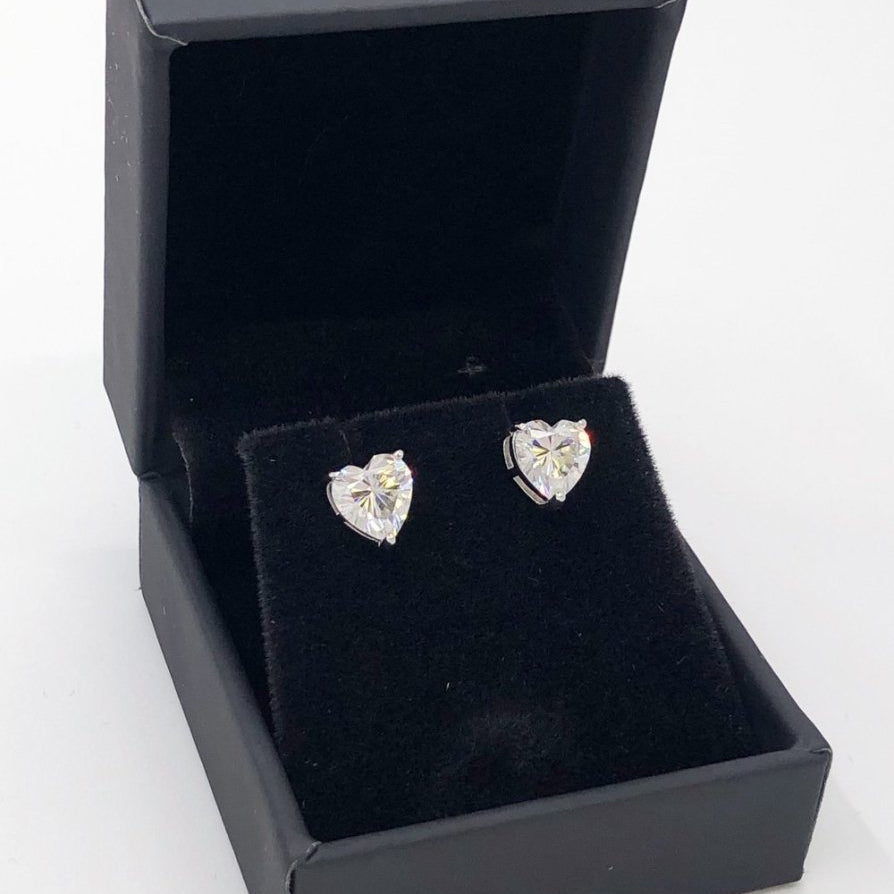 Heart Cut Moissanite VVS D Stud Earrings .925 Sterling Silver White Gold 4MM (0.60 Carats) HipHopBling