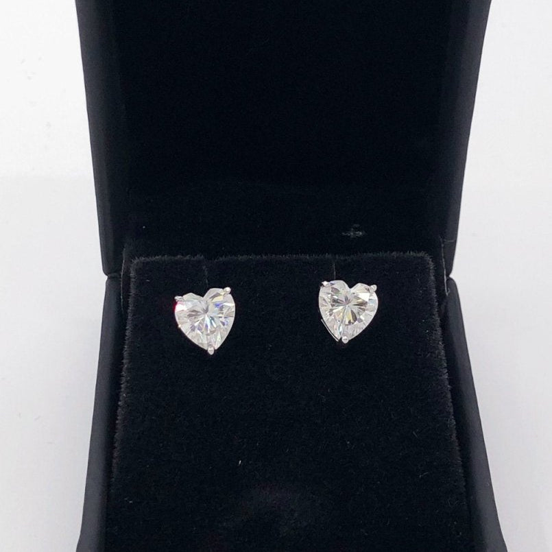 Heart Cut Moissanite VVS D Stud Earrings .925 Sterling Silver White Gold 4MM (0.60 Carats) HipHopBling