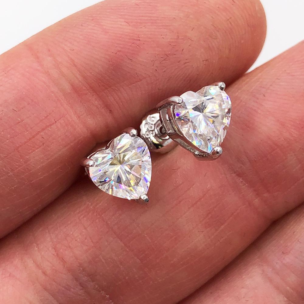 Heart Cut Moissanite VVS D Stud Earrings .925 Sterling Silver White Gold 4MM (0.60 Carats) HipHopBling