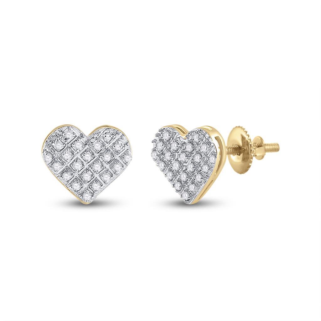 Heart Edgeless Micro Pave Diamond Earrings 10K Gold M 9MM .15 Carats 10K Yellow Gold HipHopBling