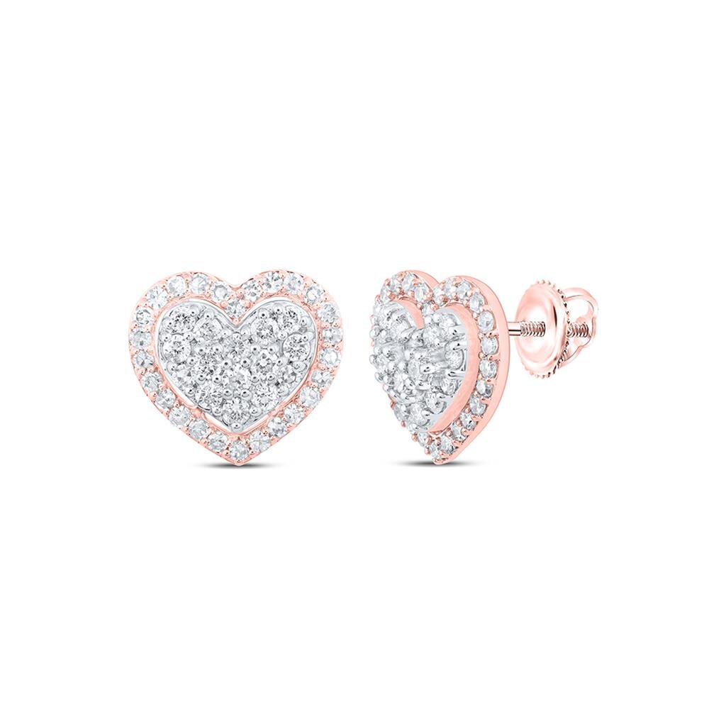 Heart Halo Stud Diamond Earrings .50cttw 10K Gold 10K Rose Gold HipHopBling