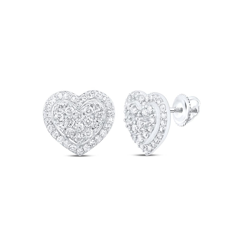 Heart Halo Stud Diamond Earrings .50cttw 10K Gold 10K White Gold HipHopBling