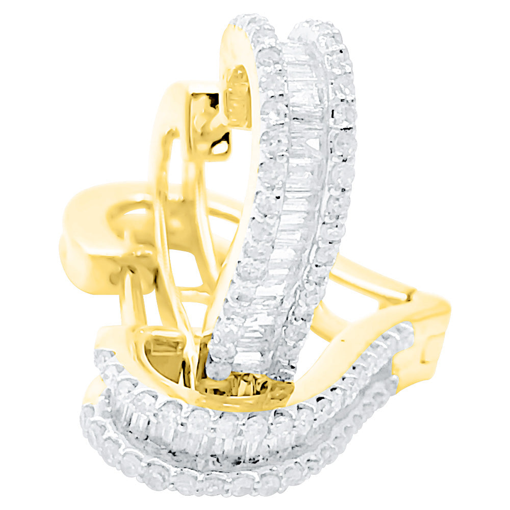 Heart Hoop Baguette Diamond Earrings .45cttw 10K Yellow Gold HipHopBling