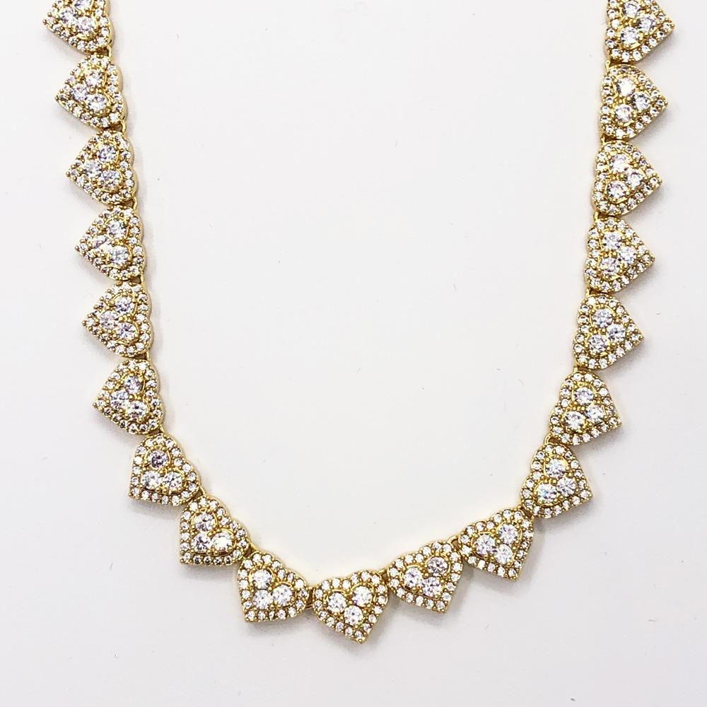 Heart Link Bling Bling CZ Iced Out Chain Yellow Gold 18" HipHopBling