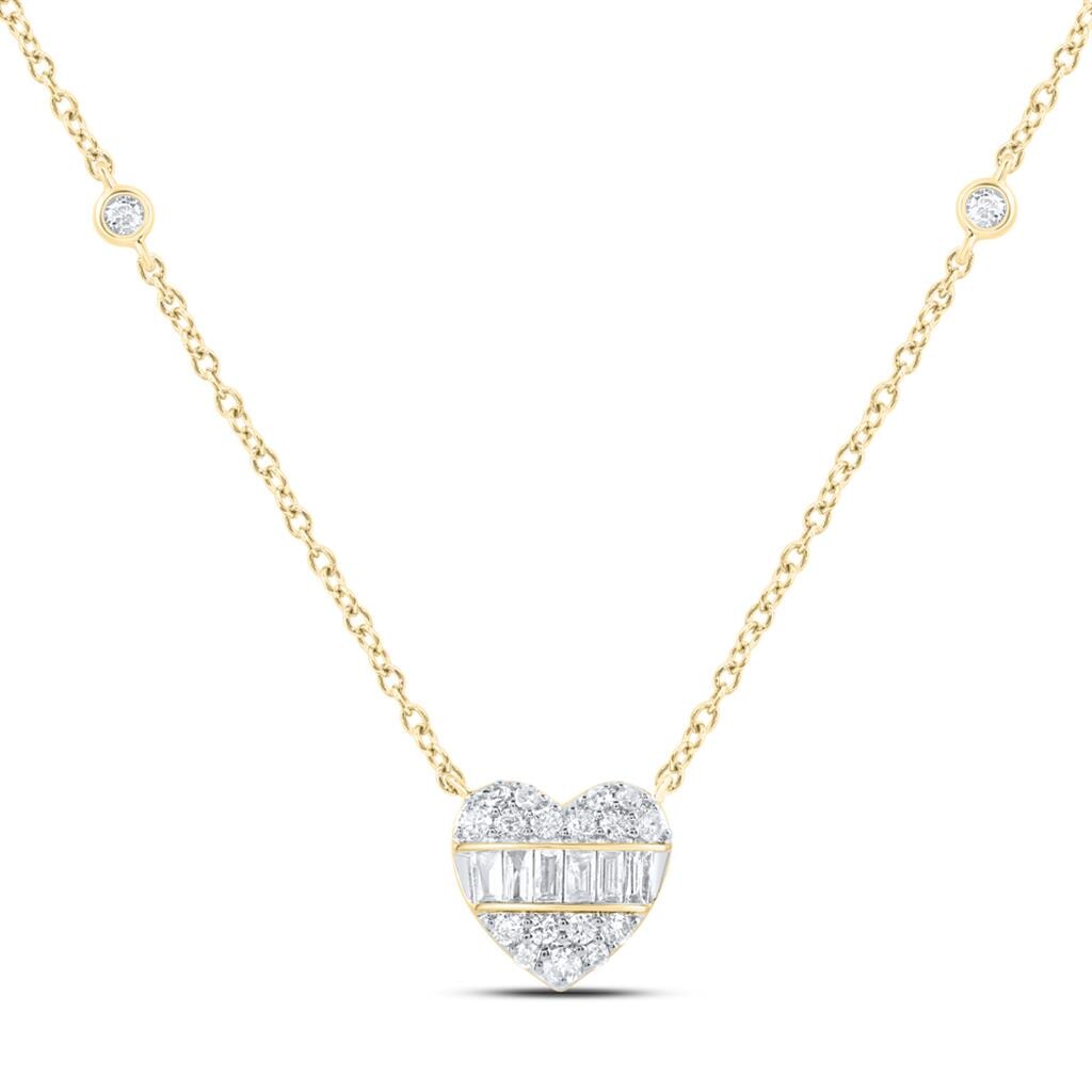 Heart Solitaire Baguette Diamond Pendant Necklace 10K Gold 10K Yellow Gold HipHopBling