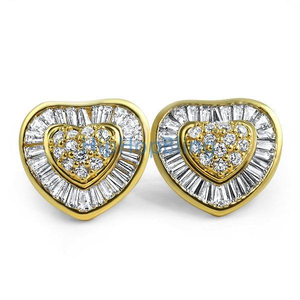 Heart XL Gold Baguette CZ Bling Bling Earrings HipHopBling