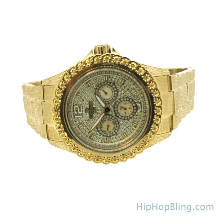 Heavy Gold BLING 1 Row .25cttw Diamond Watch Icetime HipHopBling