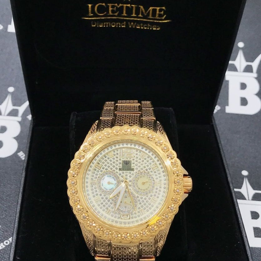 Heavy Gold BLING 1 Row .25cttw Diamond Watch Icetime HipHopBling
